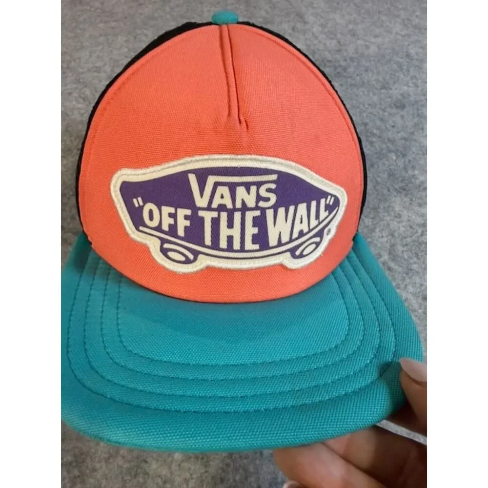Vans Off The Wall Trucker Hat Coral Turquoise Black Mesh Snapback OS